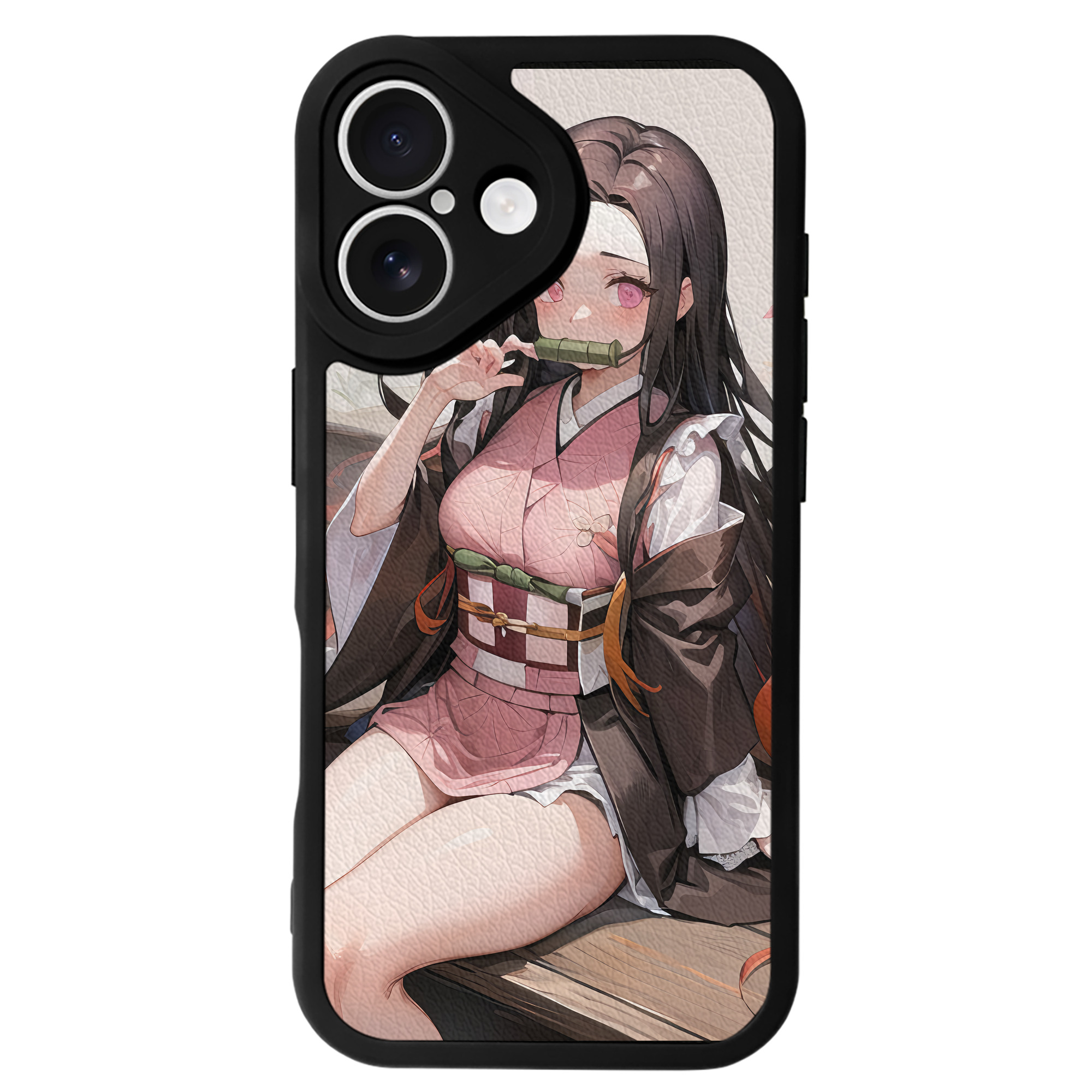 （画像用） 鬼滅の刃（きめつのやいば）竈門 禰󠄀豆子／かまど ねずこ Kamado Nezuko 【iPhone 16シリーズ対応】シリコンスマホケース（レザー調） 材質：シリコン